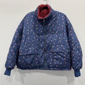 American Eagle Outfitters Blue Floral Puffer Jacket
